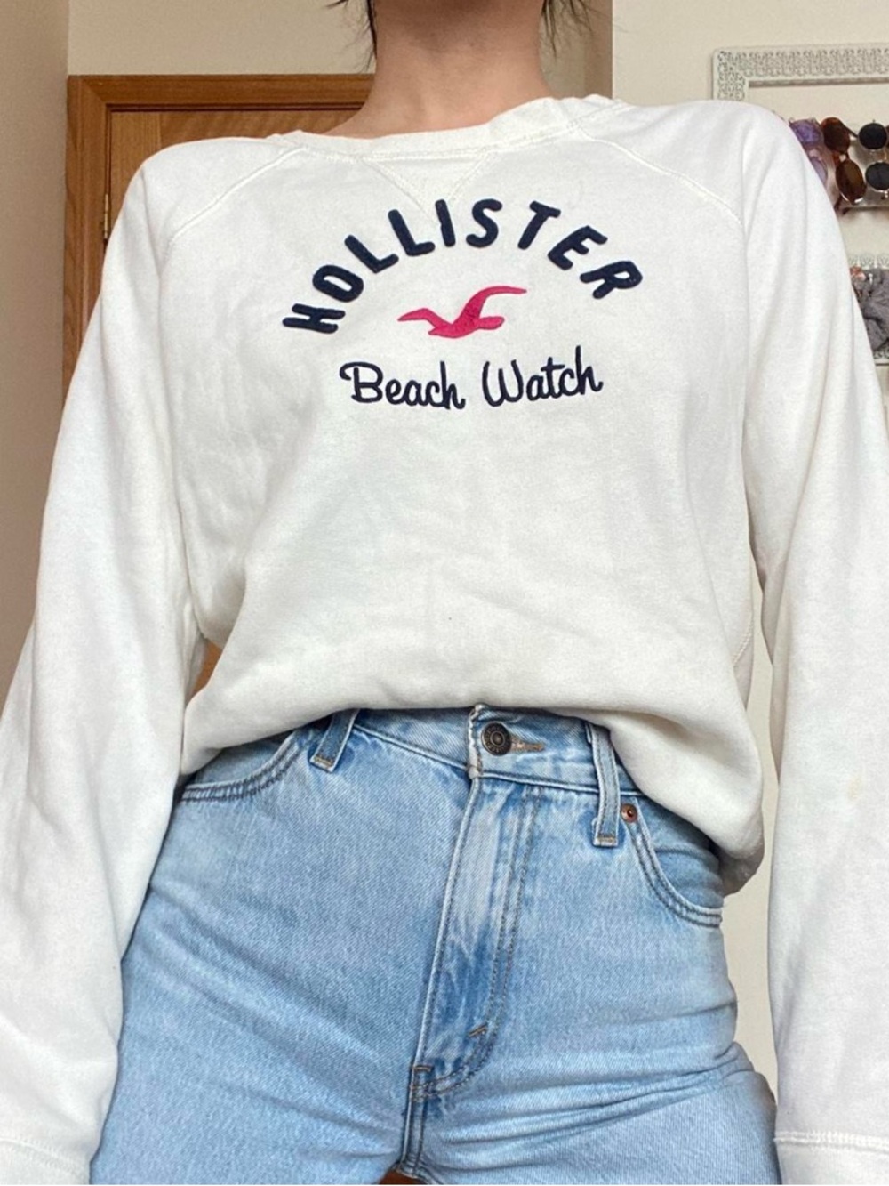 Hollister White 'Beach Watch' Logo Sweatshirt
